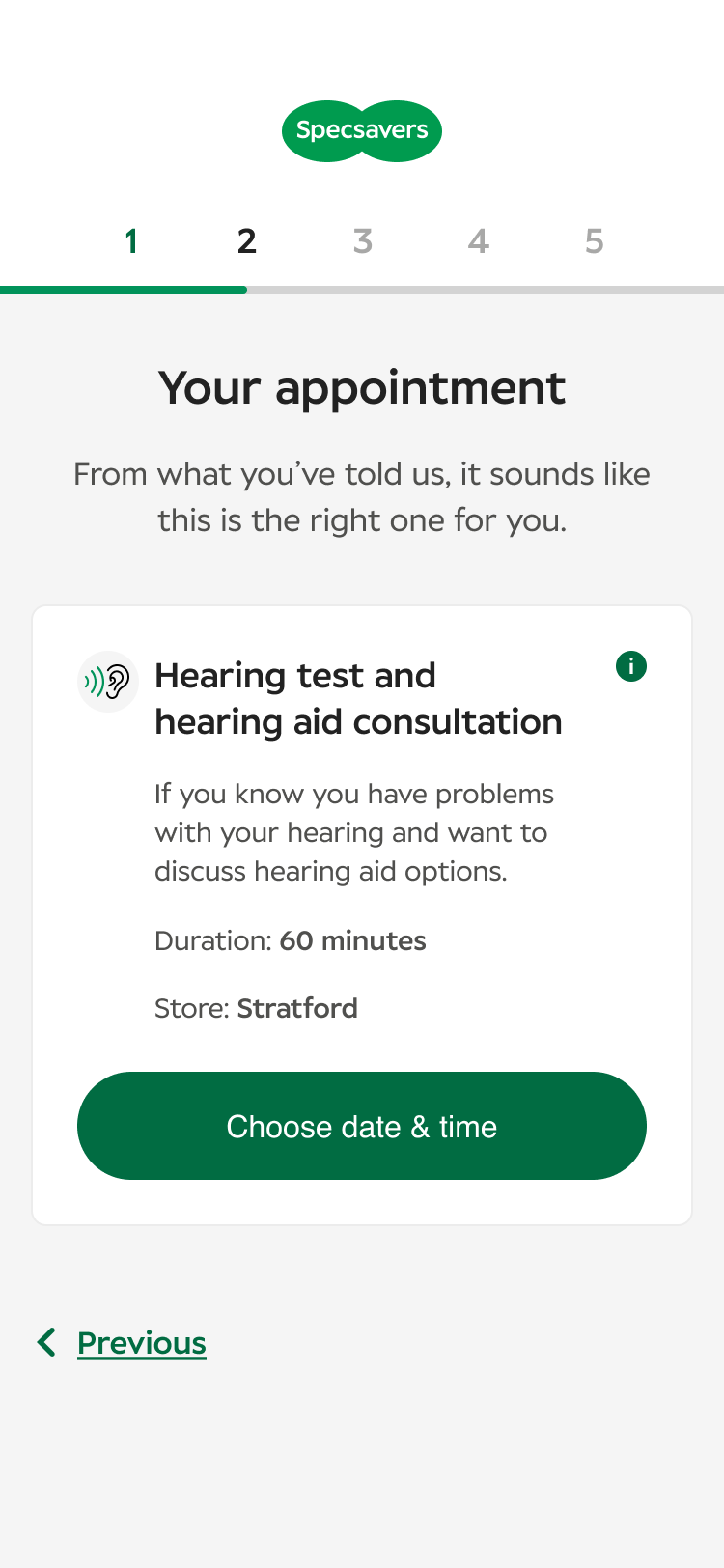 Specsavers app screen